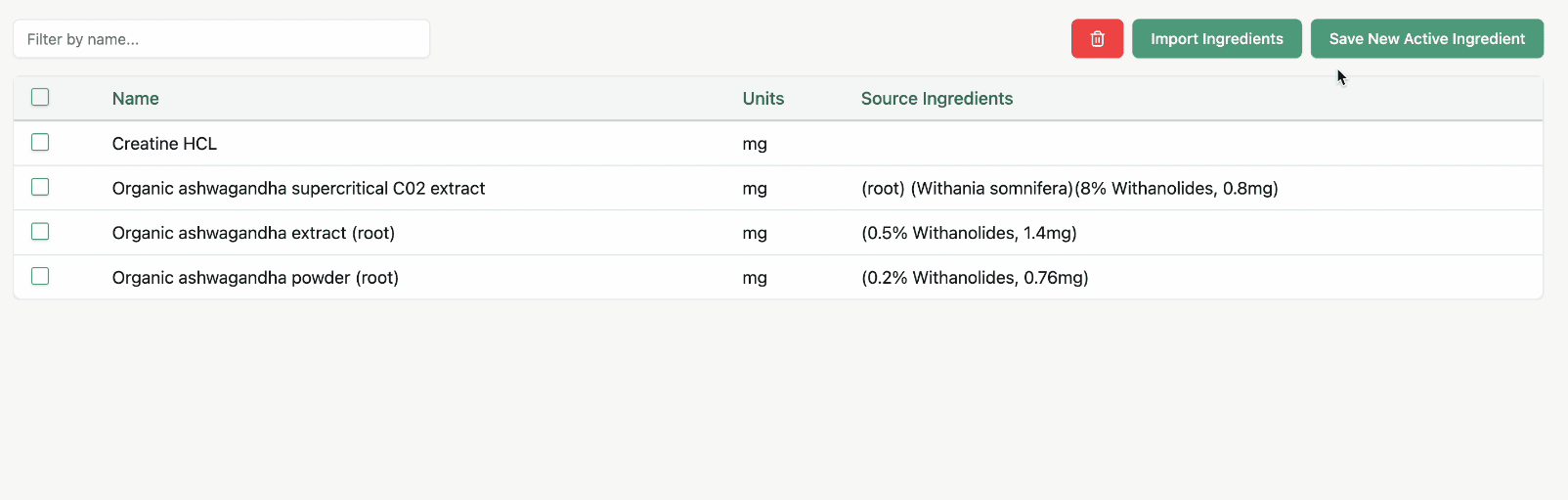 Ingredients Library Preview